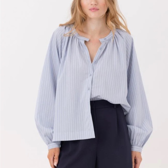 sundays Tops - Sundays by wearesundays light blue Striped Button-Up Blouse runa shirt